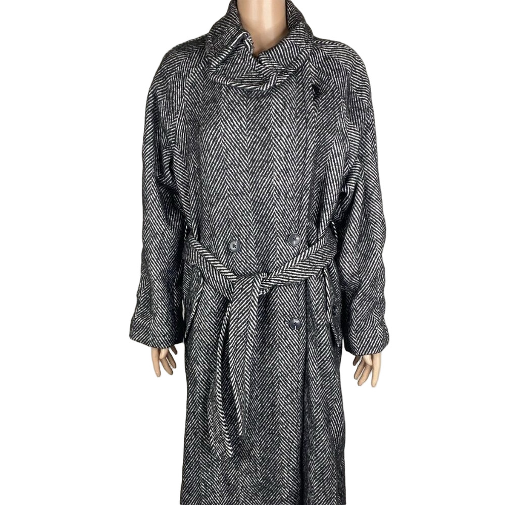 NEW GAP Herringbone Belted Coat Black